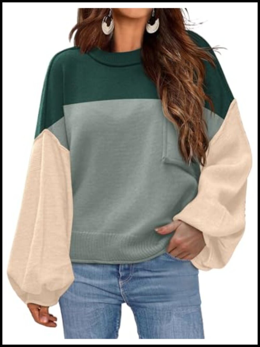 Oversized Lantern Sleeve Knit Pullover Sweater for Women Fall Trendy Long